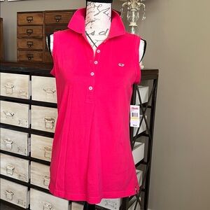 NEW NWT Vineyard Vines Pink & Green Sleeveless Polo Golf Shirt Top Sz M